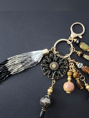 Eclectic Boho Purse Charm or Keychain Stone Glass Handcrafted